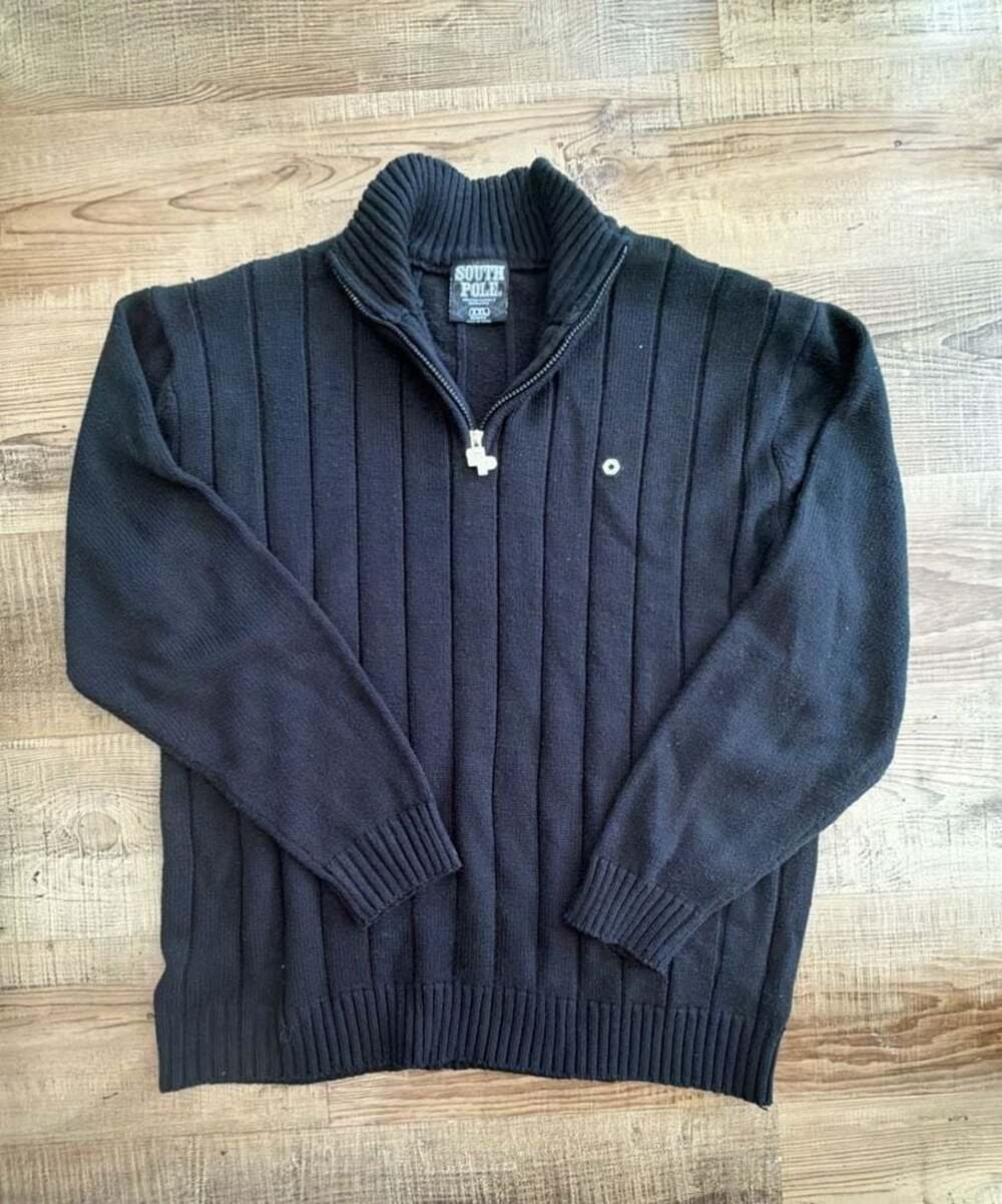 Vintage Southpole Chunky Sweater Zip Double Knit Men's XXL Black Y2K